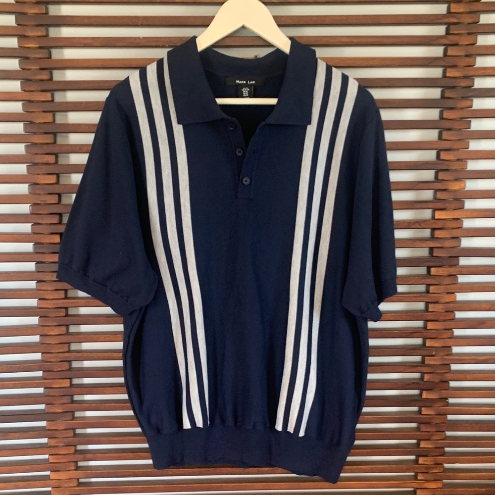 🎉NEW LISTING!🎉Mark Law Navy Short-Sleeve Polo with Light Grey Stripes